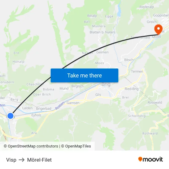 Visp to Mörel-Filet map