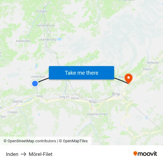 Inden to Mörel-Filet map