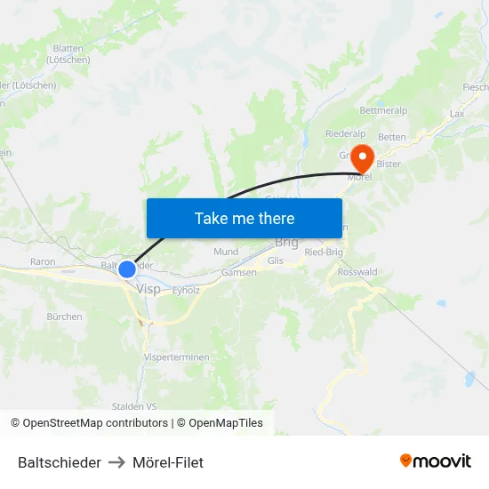 Baltschieder to Mörel-Filet map