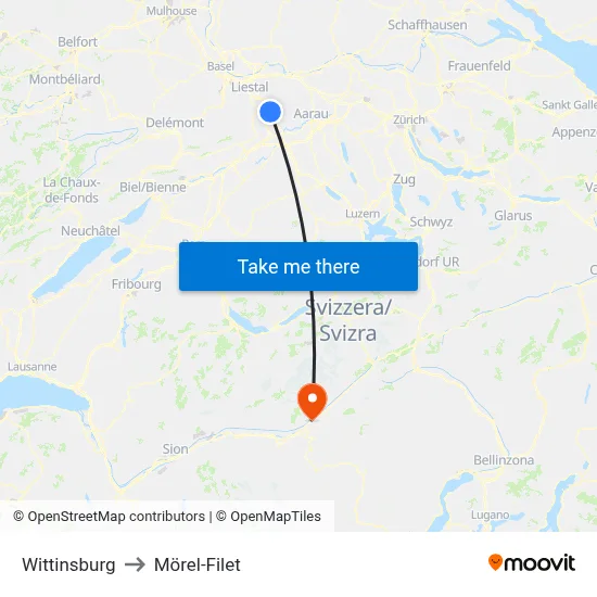 Wittinsburg to Mörel-Filet map
