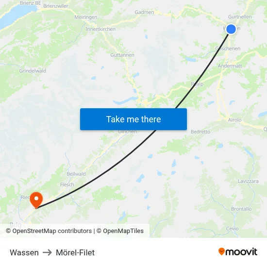 Wassen to Mörel-Filet map