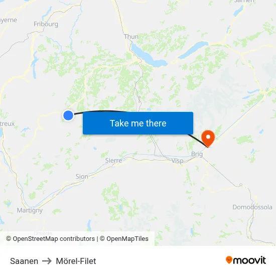 Saanen to Mörel-Filet map