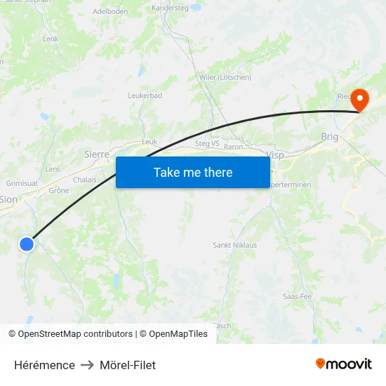 Hérémence to Mörel-Filet map