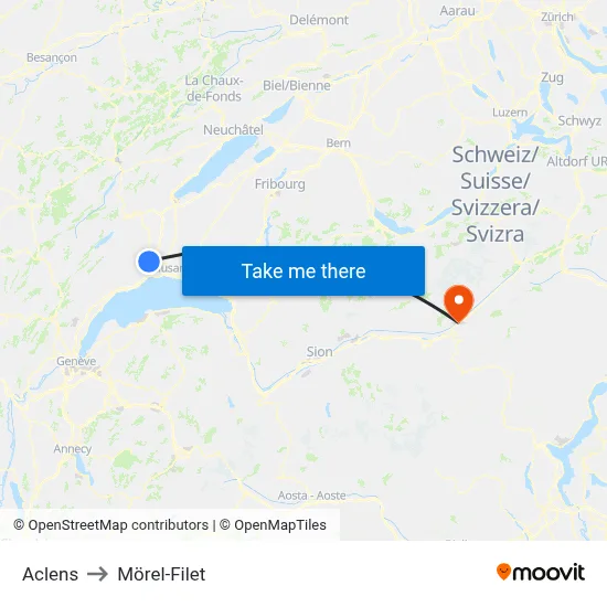 Aclens to Mörel-Filet map