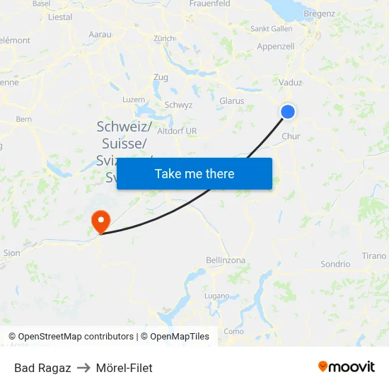 Bad Ragaz to Mörel-Filet map