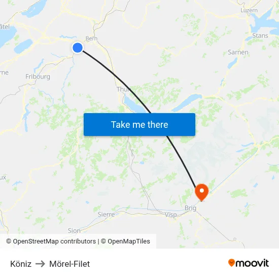 Köniz to Mörel-Filet map