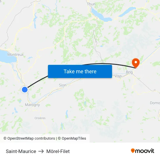 Saint-Maurice to Mörel-Filet map