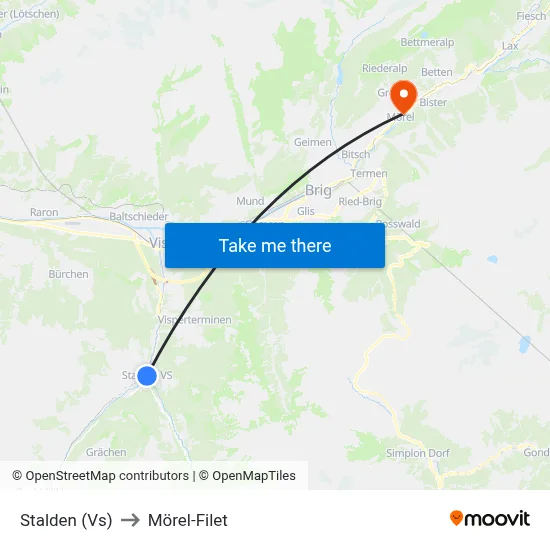 Stalden (Vs) to Mörel-Filet map