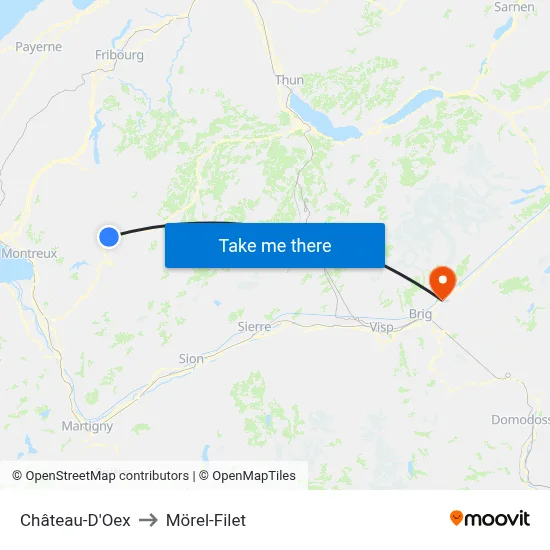 Château-D'Oex to Mörel-Filet map
