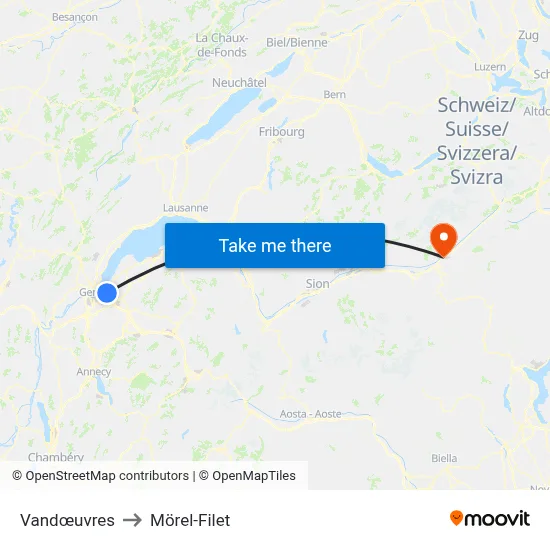 Vandœuvres to Mörel-Filet map