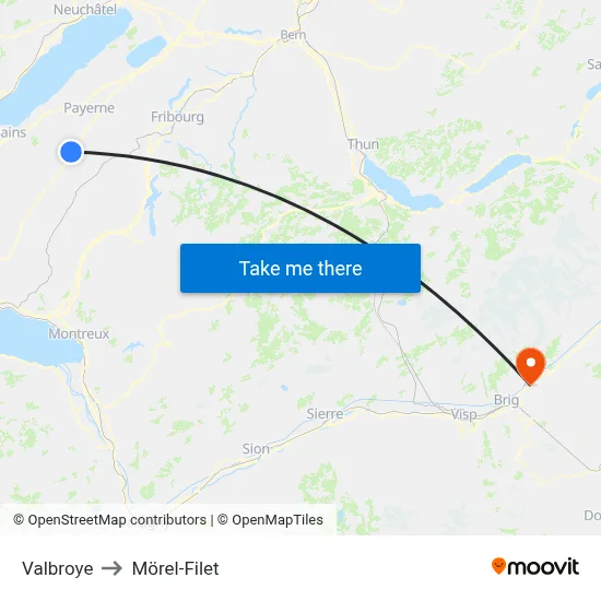 Valbroye to Mörel-Filet map