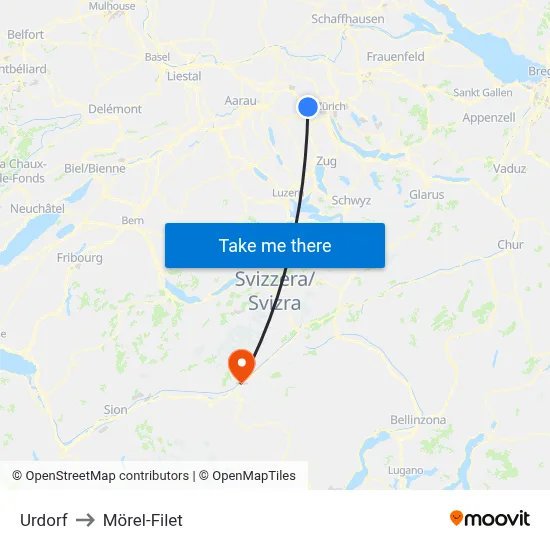Urdorf to Mörel-Filet map