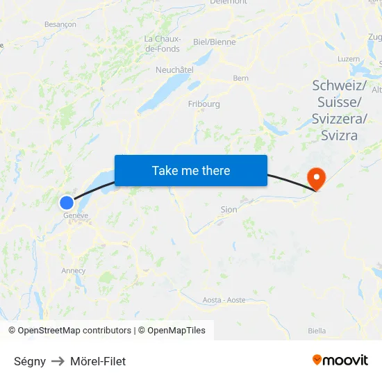 Ségny to Mörel-Filet map