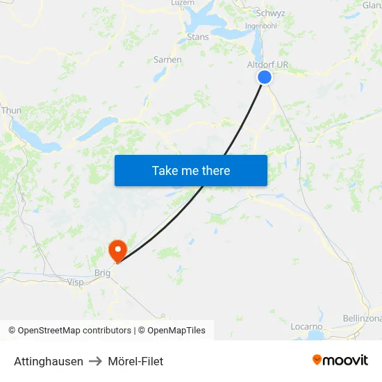 Attinghausen to Mörel-Filet map