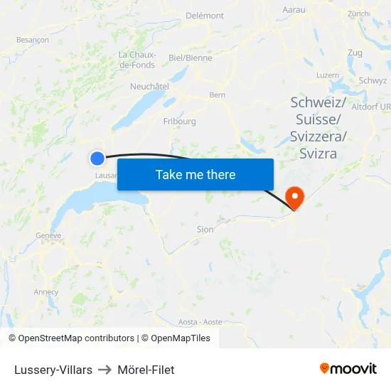 Lussery-Villars to Mörel-Filet map