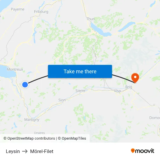 Leysin to Mörel-Filet map