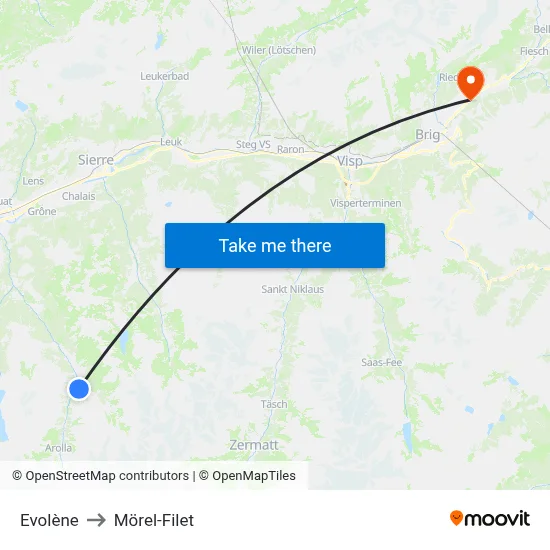 Evolène to Mörel-Filet map