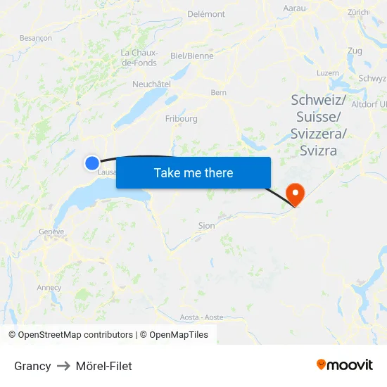 Grancy to Mörel-Filet map