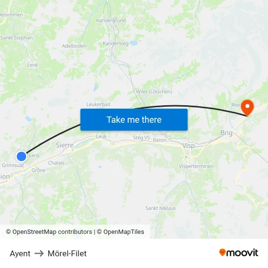 Ayent to Mörel-Filet map