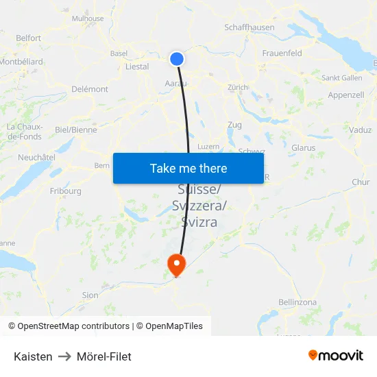 Kaisten to Mörel-Filet map