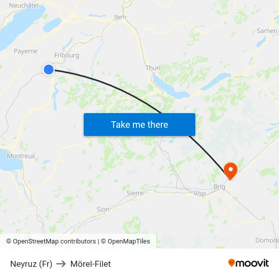 Neyruz (Fr) to Mörel-Filet map