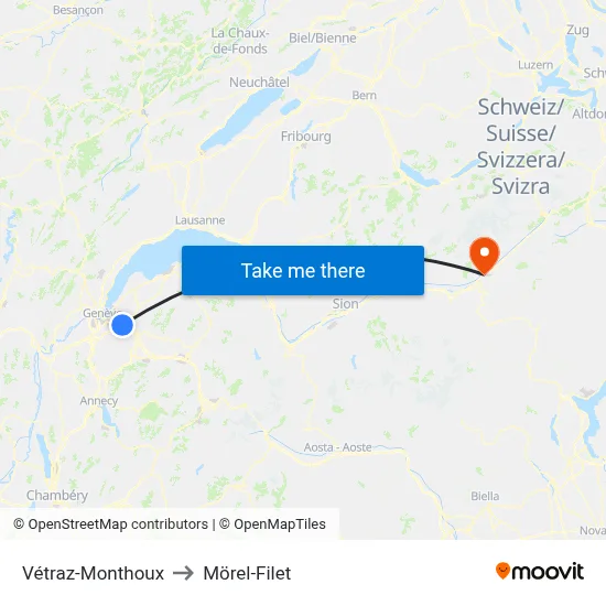 Vétraz-Monthoux to Mörel-Filet map