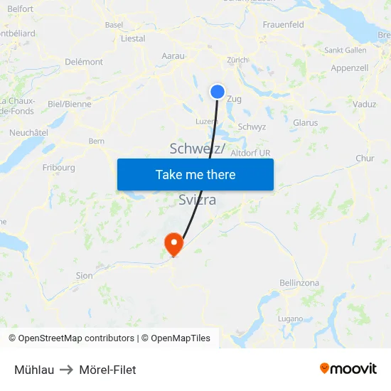 Mühlau to Mörel-Filet map