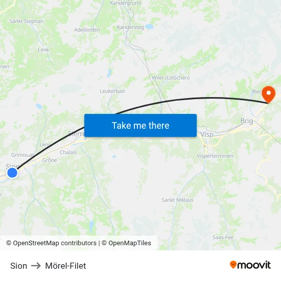 Sion to Mörel-Filet map