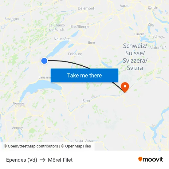 Ependes (Vd) to Mörel-Filet map