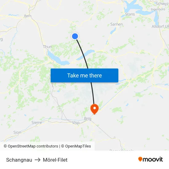 Schangnau to Mörel-Filet map