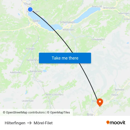 Hilterfingen to Mörel-Filet map