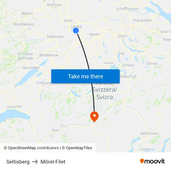 Seltisberg to Mörel-Filet map