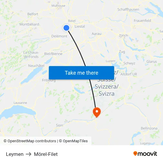 Leymen to Mörel-Filet map