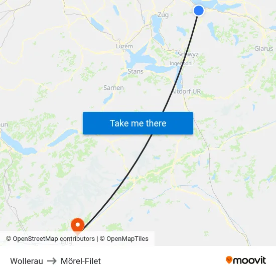 Wollerau to Mörel-Filet map