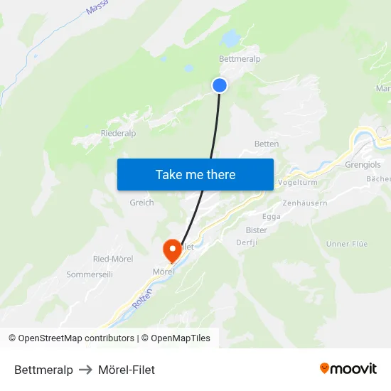 Bettmeralp to Mörel-Filet map