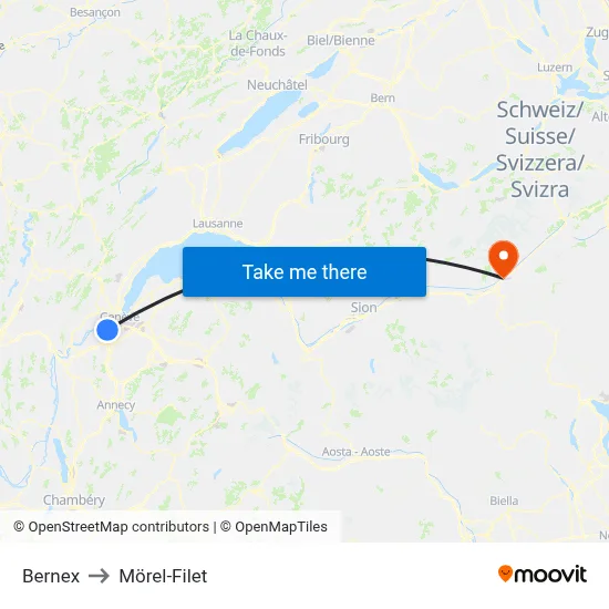 Bernex to Mörel-Filet map