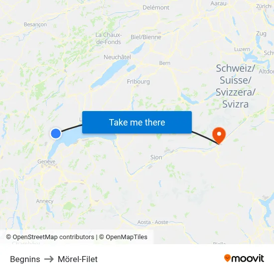 Begnins to Mörel-Filet map