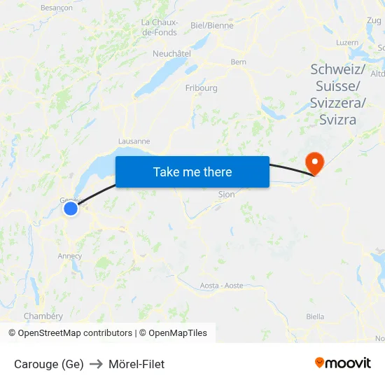 Carouge (Ge) to Mörel-Filet map
