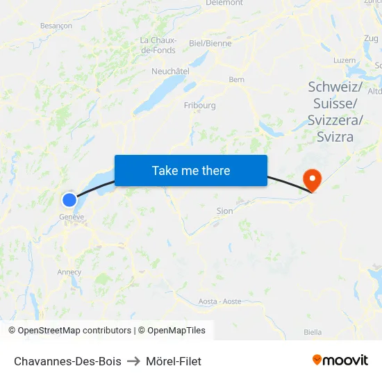 Chavannes-Des-Bois to Mörel-Filet map