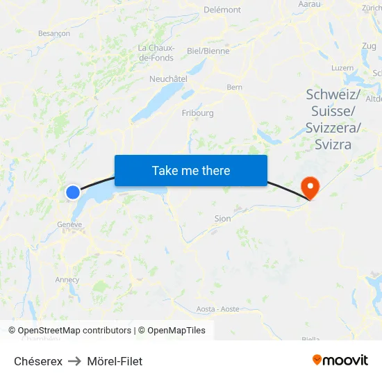 Chéserex to Mörel-Filet map