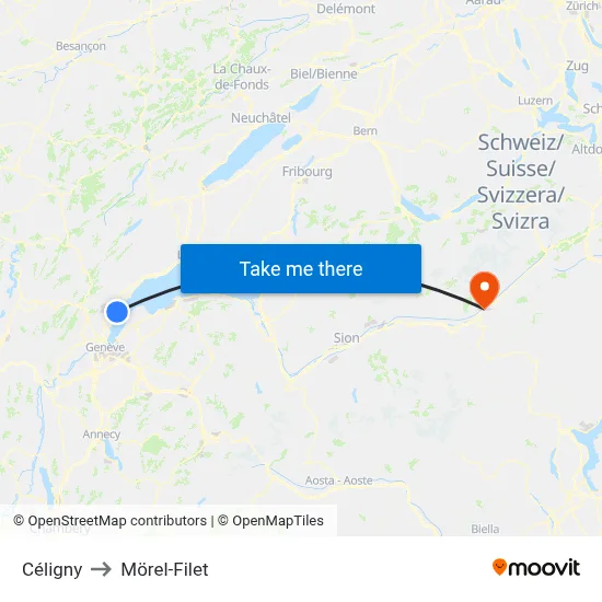 Céligny to Mörel-Filet map