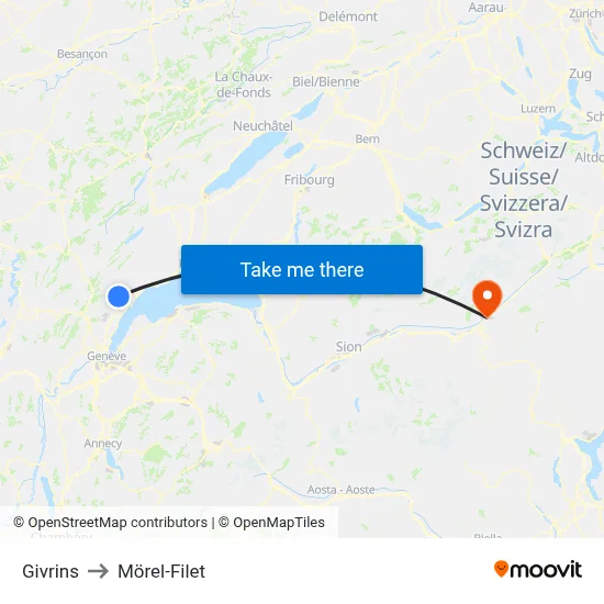 Givrins to Mörel-Filet map