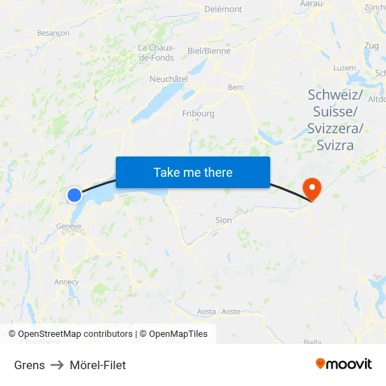 Grens to Mörel-Filet map