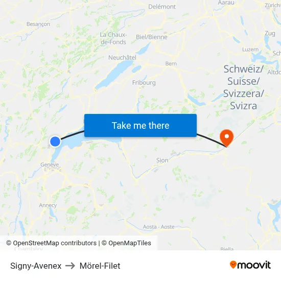 Signy-Avenex to Mörel-Filet map