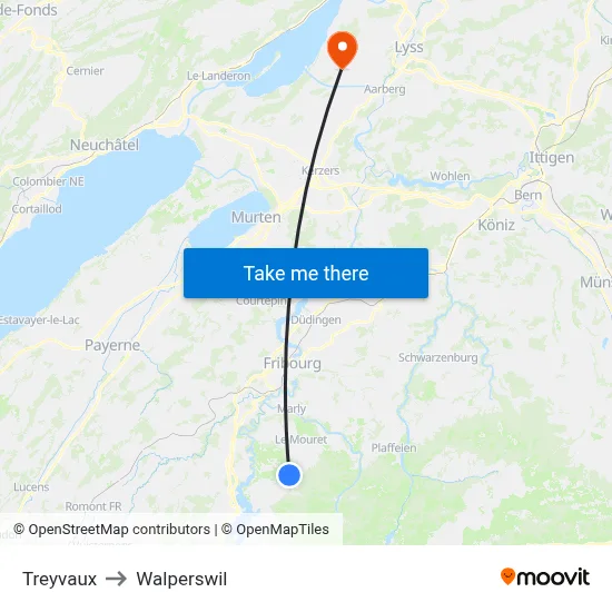 Treyvaux to Walperswil map
