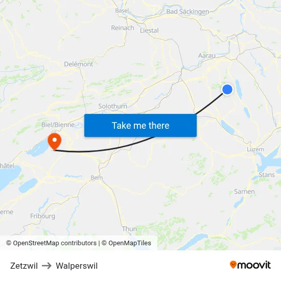Zetzwil to Walperswil map