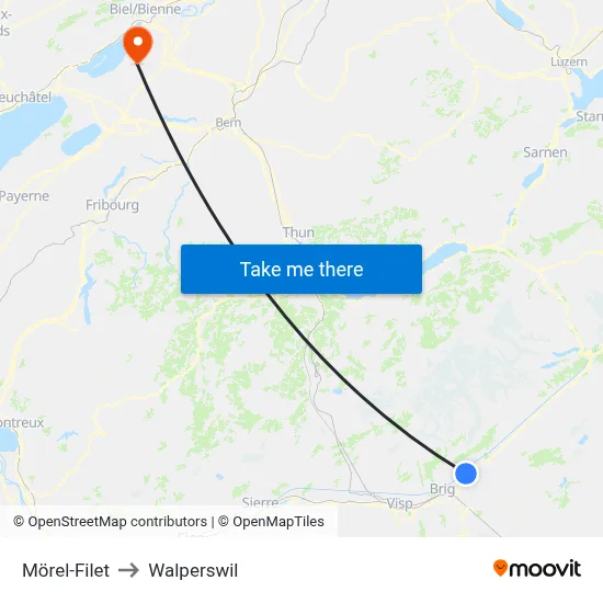 Mörel-Filet to Walperswil map