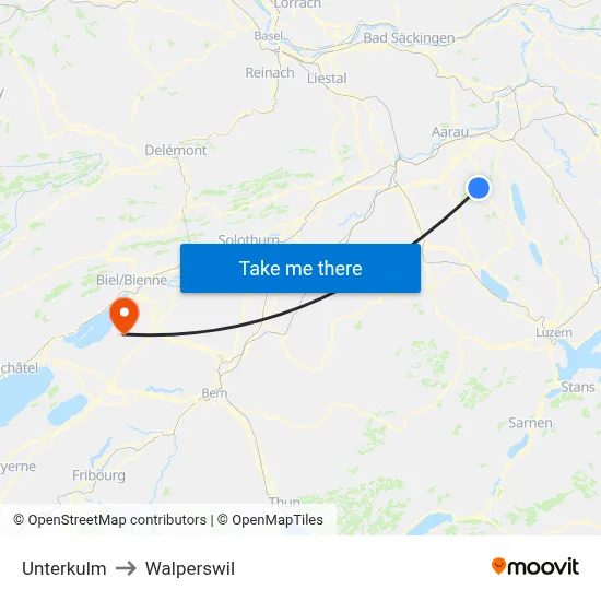 Unterkulm to Walperswil map