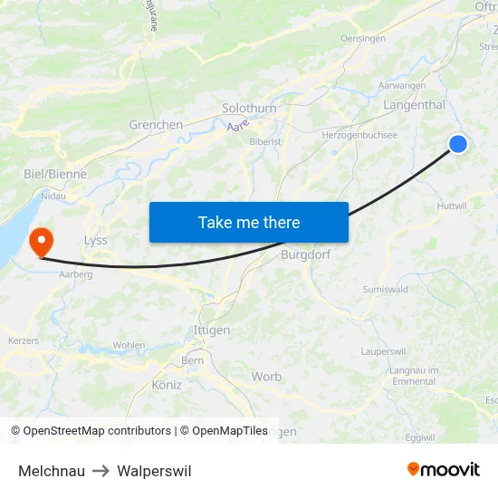 Melchnau to Walperswil map