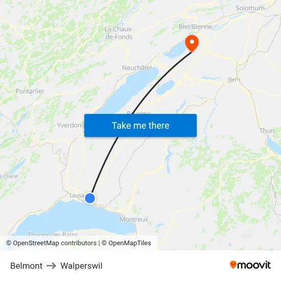Belmont to Walperswil map